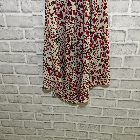 Papaya Red and Cream High Low Dress, cream, white, black hearts, ruffle size S - Picture 9 of 11